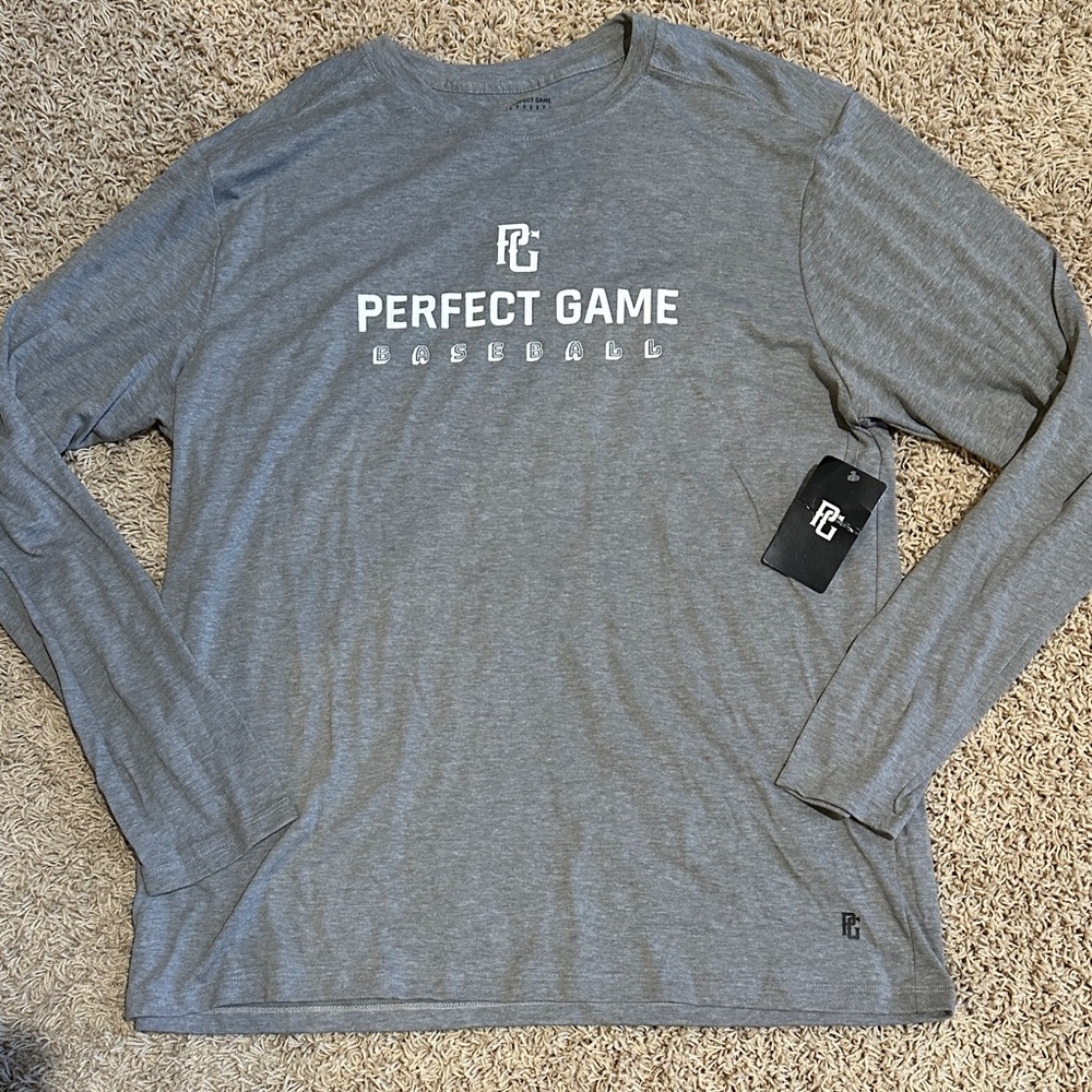 New with Tags Perfect Game Baseball Gray Men's Long Sleeve Shirt